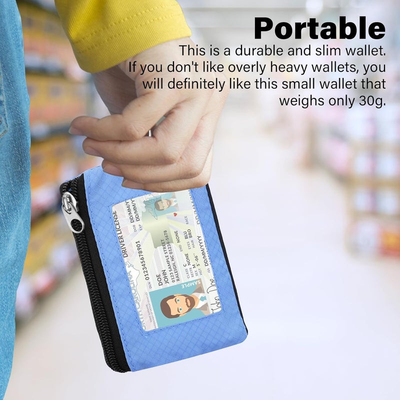 ZHOMA Minimalist Small Wallet for Men Women with 2 Zip Pockets, Multi Functional ID Case with Keychain and Card Holder, Coin Purse Badge Lanyard Pouch for Boys Girls Travel - Green&Blue - Image 2